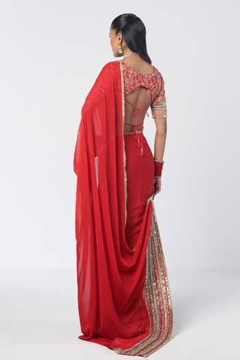 Rishi And Vibhuti Clarie Saree With Embroidered Blouse