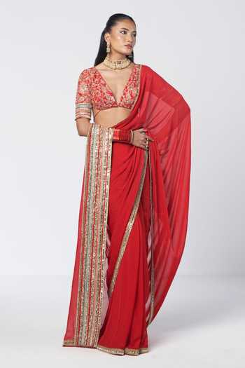 Rishi And Vibhuti Clarie Saree With Embroidered Blouse