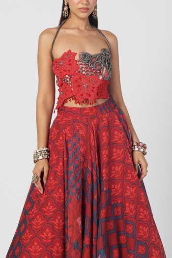 Buy Rishi And Vibhuti Red Organza, Net Applique Bandeau Neck Basque Embellished Corset And Skirt Set Online at Aza Fashions Buy_Rishi And Vibhuti_Red Organza, Net Applique Bandeau Neck Basque Embellished Corset And Skirt Set _Online_at_Aza_Fashions