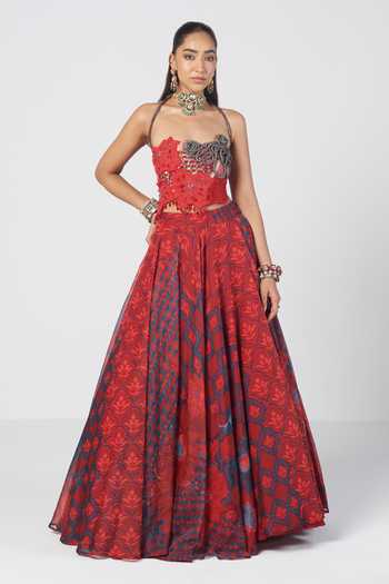 Rishi And Vibhuti Basque Embellished Corset & Skirt Set 