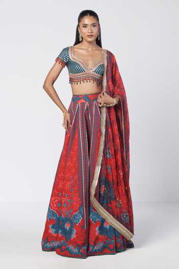 Rishi And Vibhuti Leher Printed Lehenga Set