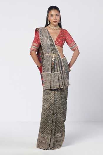 Rishi And Vibhuti Ayesha Hand Embroidered Saree & Blouse