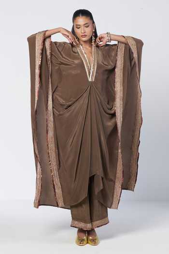 Rishi And Vibhuti Azra Olive Kaftan & Pant Set