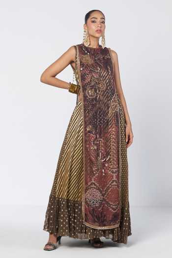 Rishi And Vibhuti Rangsaaz Striped Anarkali & Tunic Set 