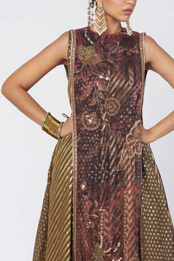 Buy Rishi And Vibhuti Olive Green Silk, Organza, Georgette, Rangsaaz Striped Anarkali And Tunic Set Online at Aza Fashions Buy_Rishi And Vibhuti_Olive Green Silk, Organza, Georgette, Rangsaaz Striped Anarkali And Tunic Set _Online_at_Aza_Fashions