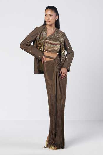 Rishi And Vibhuti Bebo Embellished Jacket & Draped Skirt Set 