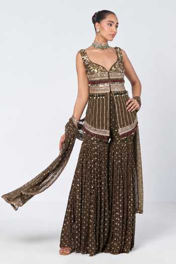 Rishi And Vibhuti Ghungroo Embellished Kurta Sharara Set