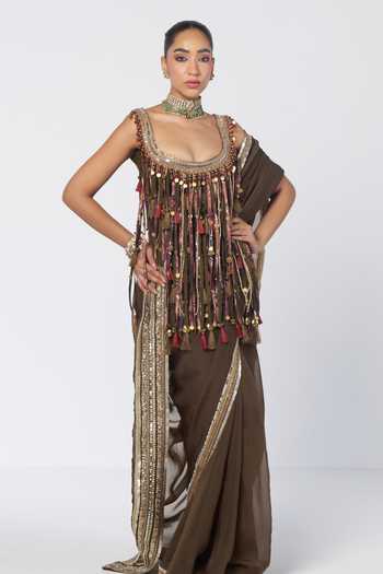 Rishi And Vibhuti Charm Saree With Tassel Blouse