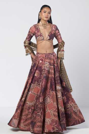 Rishi And Vibhuti Armlet Printed Blouse & Lehnga Set 