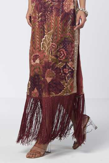Shop Rishi And Vibhuti Brown Cotton, Jacquard V-, Halter Shararat Embellished Dress Online at Aza Fashions Shop_Rishi And Vibhuti_Brown Cotton, Jacquard V-, Halter Shararat Embellished Dress _Online_at_Aza_Fashions