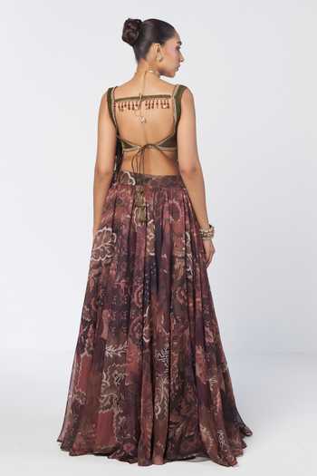 Rishi And Vibhuti Mocha Charm Tassel Blouse & Lehenga Set