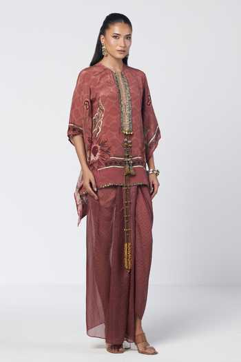 Rishi And Vibhuti Pannel Short Tunic & Draped Skirt Set