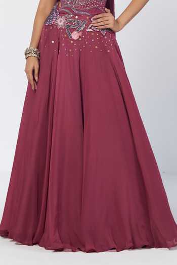 Buy_Rishi And Vibhuti_Wine Organza Sequins, Beads, Param Sundari Embellished Corset Lehenga Set _Online_at_Aza_Fashions