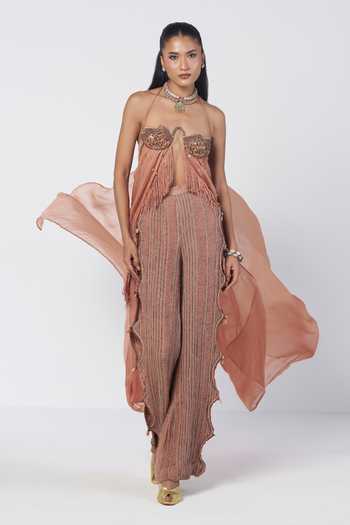 Rishi And Vibhuti Almond Mist Draped Bralette With Pant 