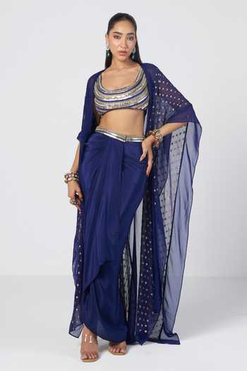 Rishi And Vibhuti Jhim Karl Cape & Draped Skirt Set 