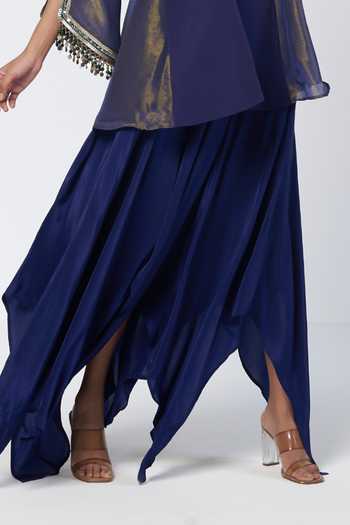 Rishi And Vibhuti_Blue Silk, Chanderi, Crepe, Tissue Minmin Embroidered Jacket And Flared Pant Set _Online_at_Aza_Fashions