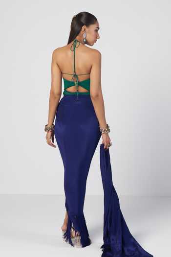 Rishi And Vibhuti Rimjhim Bodysuit & Draped Skirt Set 