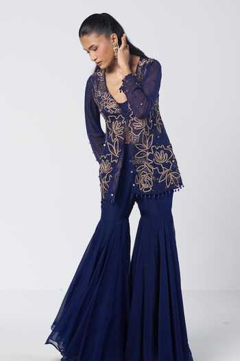 Rishi And Vibhuti Rim-jhim Embroidered Jacket & Sharara Set 