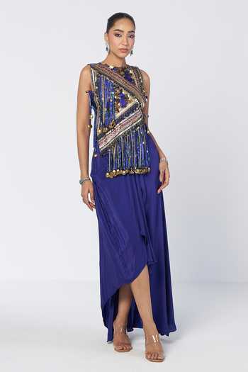 Rishi And Vibhuti Embroidered Gilet & Draped Skirt Set 