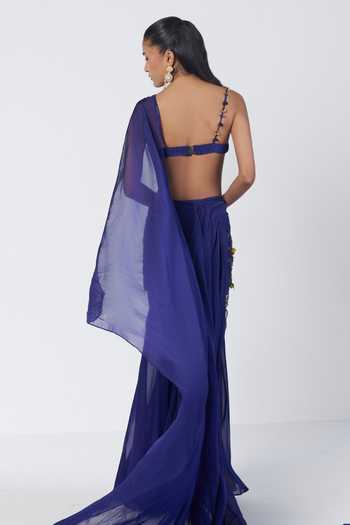 Rishi And Vibhuti Electric Concept Pre-Draped Saree With Bralette 