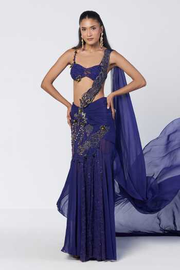 Rishi And Vibhuti Electric Concept Pre-Draped Saree With Bralette 