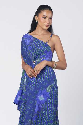 Buy Rishi And Vibhuti Blue Georgette, Crepe, Jacquard One Draped Duo Tunic And Farshi Salwar Set Online at Aza Fashions Buy_Rishi And Vibhuti_Blue Georgette, Crepe, Jacquard One Draped Duo Tunic And Farshi Salwar Set _Online_at_Aza_Fashions
