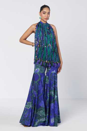 Rishi And Vibhuti Rimjhim Trims Play Sharara Set With Tassel Cape 