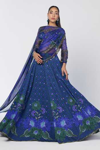 Rishi And Vibhuti Dolly Draped Cape & Lehenga Set