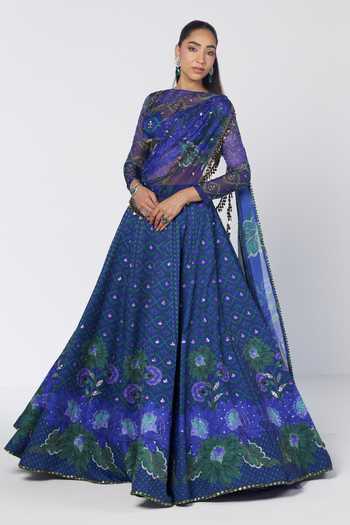 Buy Rishi And Vibhuti Blue Organza, Crepe Round Neck Dolly Draped Cape And Lehenga Set Online at Aza Fashions Buy_Rishi And Vibhuti_Blue Organza, Crepe Round Neck Dolly Draped Cape And Lehenga Set _Online_at_Aza_Fashions