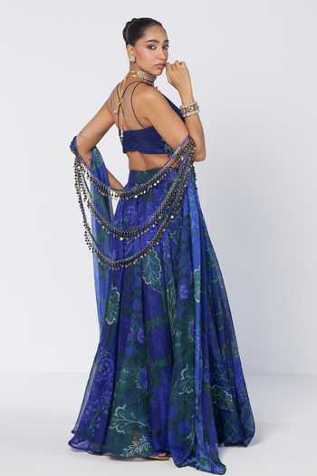 Buy Rishi And Vibhuti Blue Organza, Crepe Halter Neck Rimjhim Woo Lehenga Set With Hand Cape Online at Aza Fashions Buy_Rishi And Vibhuti_Blue Organza, Crepe Halter Neck Rimjhim Woo Lehenga Set With Hand Cape _Online_at_Aza_Fashions