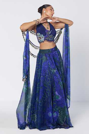 Rishi And Vibhuti Rimjhim Woo Lehenga Set With Hand Cape 