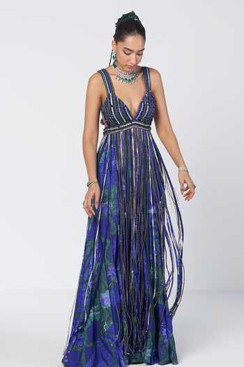 Shop Rishi And Vibhuti Blue Crepe Sweetheart Neck Rimjhim Cascading Tassel Blouse With Sharara Online at Aza Fashions Shop_Rishi And Vibhuti_Blue Crepe Sweetheart Neck Rimjhim Cascading Tassel Blouse With Sharara _Online_at_Aza_Fashions