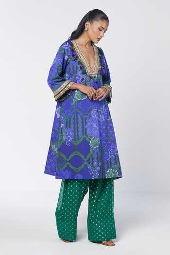 Rishi And Vibhuti Rimjhim Choga Kurta & Farshi Salwar Set 