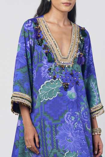 Rishi And Vibhuti_Blue Georgette, Crepe, Jacquard Plunge Rimjhim Choga Kurta And Farshi Salwar Set _at_Aza_Fashions