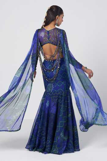 Rishi And Vibhuti Rani Fish-Cut Skirt Set With Draped Cape 