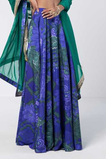 Buy_Rishi And Vibhuti_Blue Organza, Crepe Sweetheart Neck Rimjhim Boho Printed Lehenga Set _Online_at_Aza_Fashions