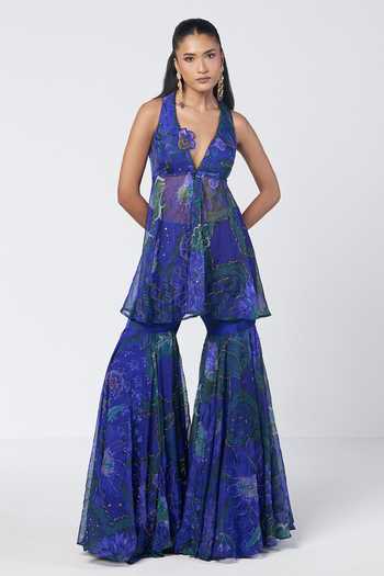 Rishi And Vibhuti Jhim Mingle Peplum Kurta & Sharara Set 