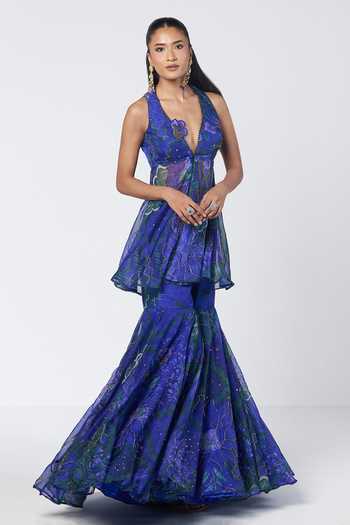 Rishi And Vibhuti Jhim Mingle Peplum Kurta & Sharara Set 