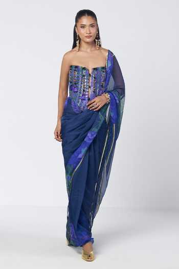 Rishi And Vibhuti Rimsim Printed Saree With Corset 