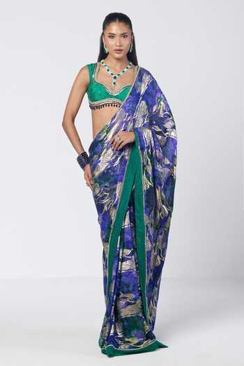 Rishi And Vibhuti Rimi Printed Saree With Back Tie Blouse 