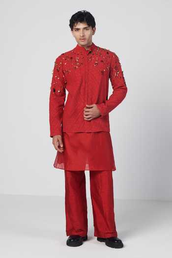 Rishi And Vibhuti Embroidered Bundi & Kurta Set 