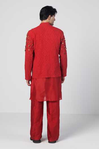 Rishi And Vibhuti Embroidered Bundi & Kurta Set 