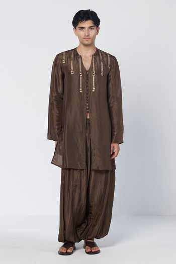 Rishi And Vibhuti Olive Dusk Embroidered Kurta Set 