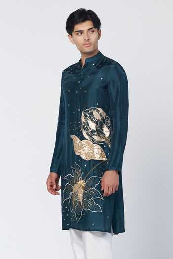 Rishi And Vibhuti Emerald Drift Embroidered Kurta Set 