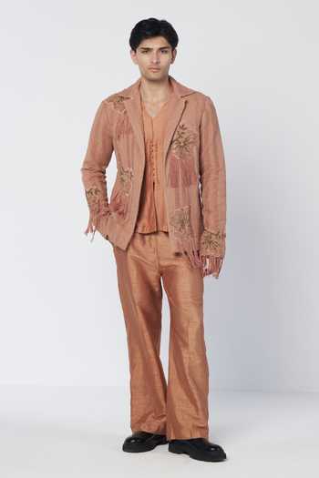 Rishi And Vibhuti Raw Silk Desert Dusk Embroidered Jacket & Kurta Set 