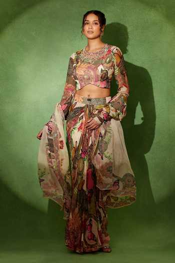 Buy Soniya G Multi Color Georgette Round Neck Gulistan Printed Draped Skirt Set Online at Aza Fashions Buy_Soniya G_Multi Color Georgette Round Neck Gulistan Printed Draped Skirt Set _Online_at_Aza_Fashions
