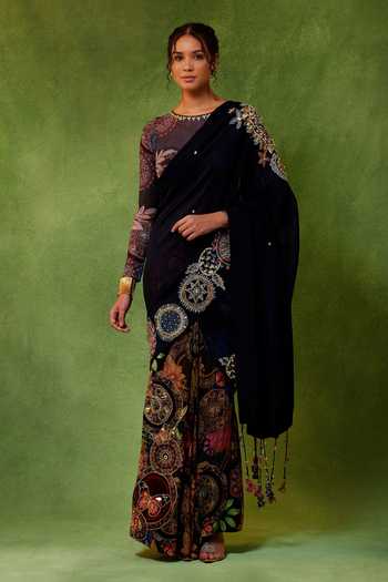 Soniya G Kahaani Noir Pre-Draped Saree With Printed Blouse 