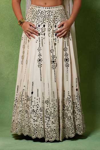 Buy Soniya G Ivory Georgette, Satin Halter Neck Noor-e-aaina Mirror Embroidered Lehenga Set Online at Aza Fashions Buy_Soniya G_Ivory Georgette, Satin Halter Neck Noor-e-aaina Mirror Embroidered Lehenga Set _Online_at_Aza_Fashions