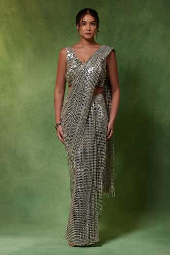 Soniya G Moonstone Pre-Draped Saree With Blouse 