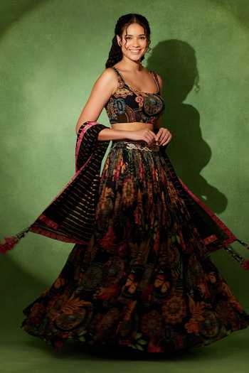 Soniya G Black Georgette Square Neck Rangmahal Printed Lehenga Set Online at Aza Fashions Soniya G_Black Georgette Square Neck Rangmahal Printed Lehenga Set _Online_at_Aza_Fashions